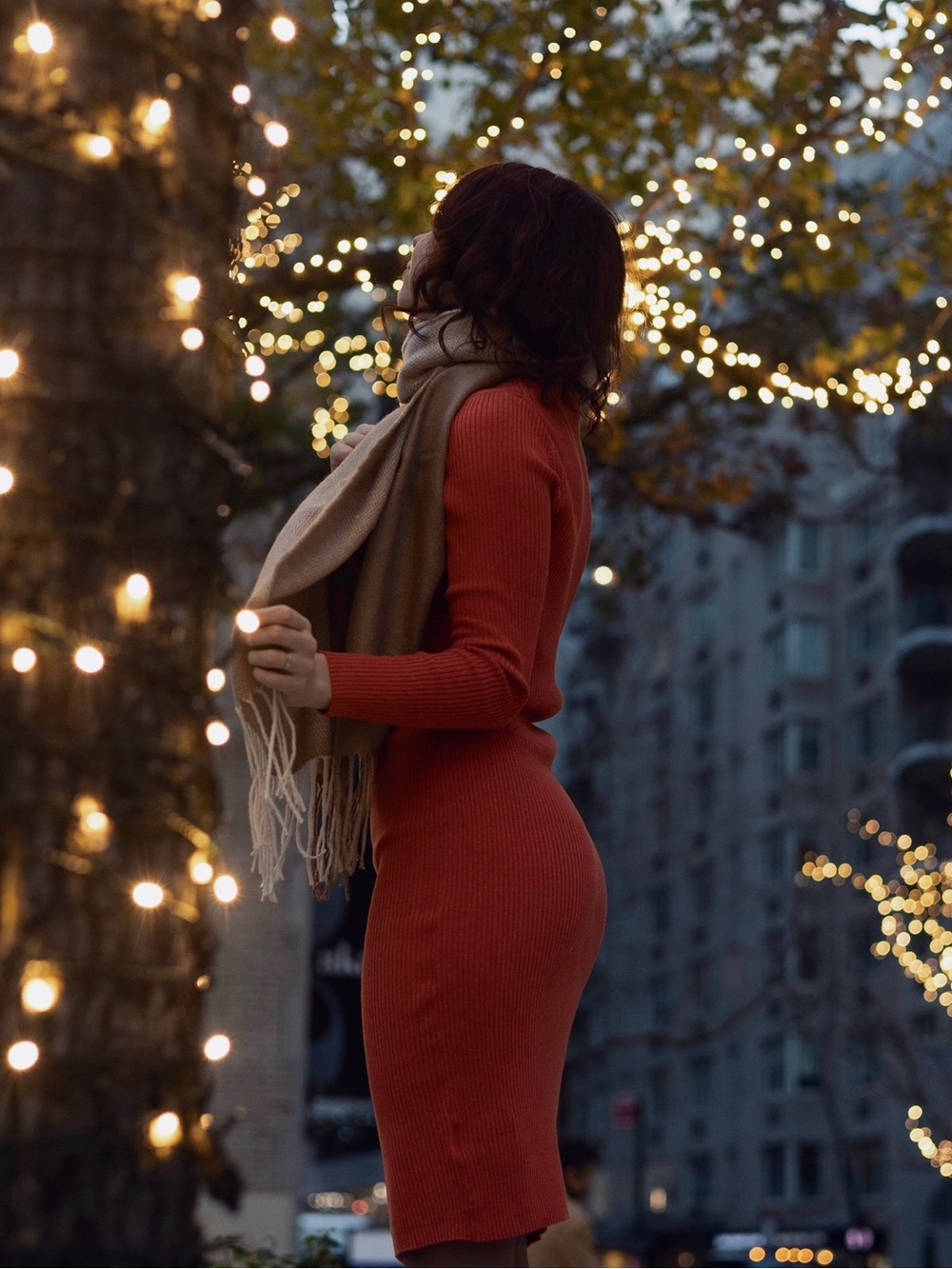 H&M Ribbed Midi Dress in Rust Red
